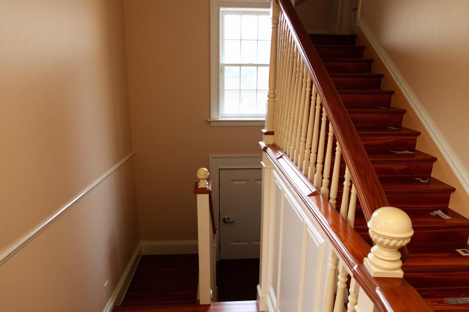 Dust-free townhouse staircase, railing and baseboards