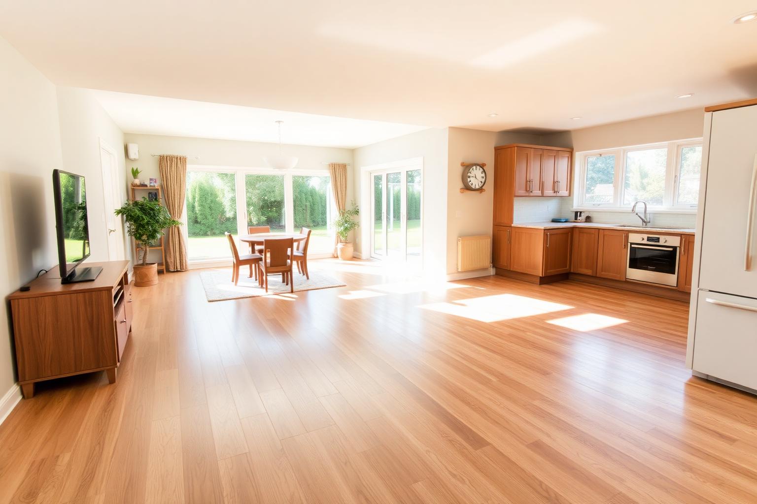 Freshly cleaned open-plan kitchen and living room in a GTA detached house