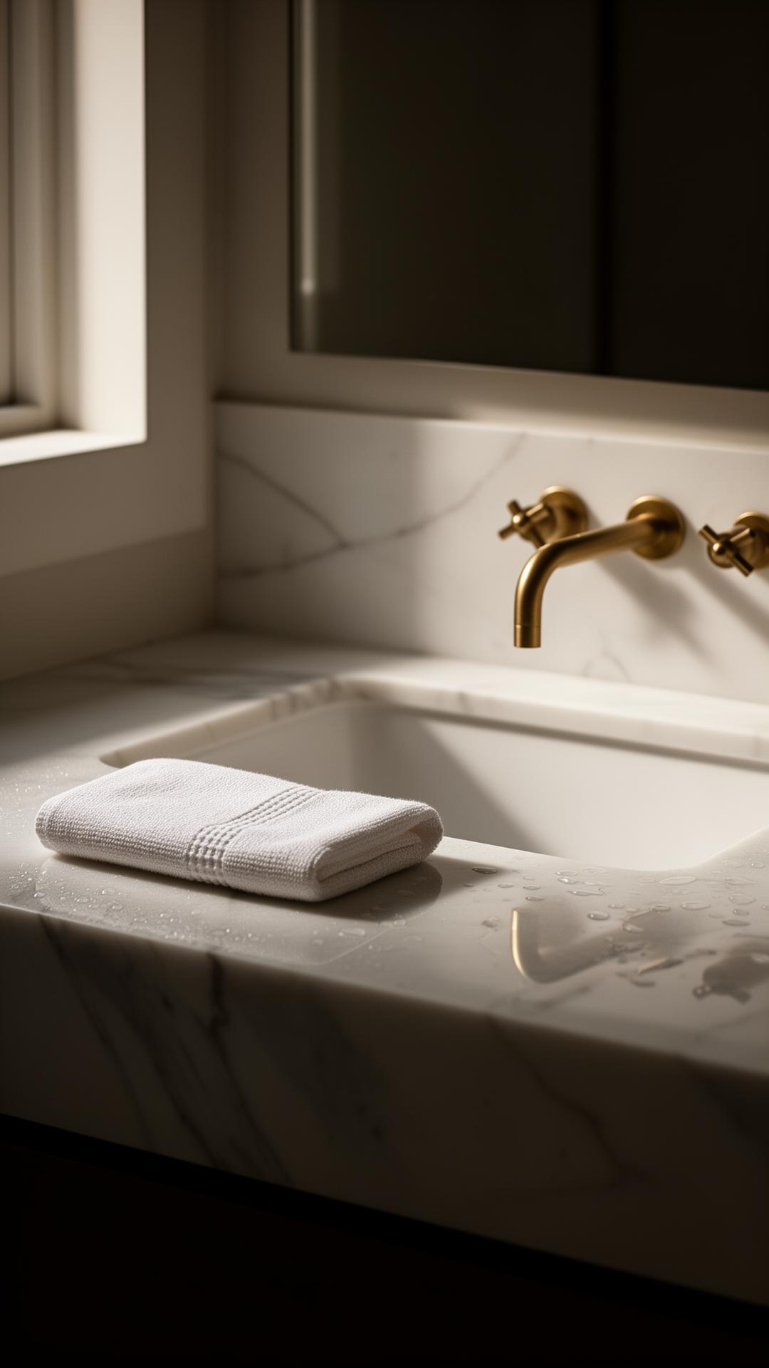Marble bathroom with brass fixtures