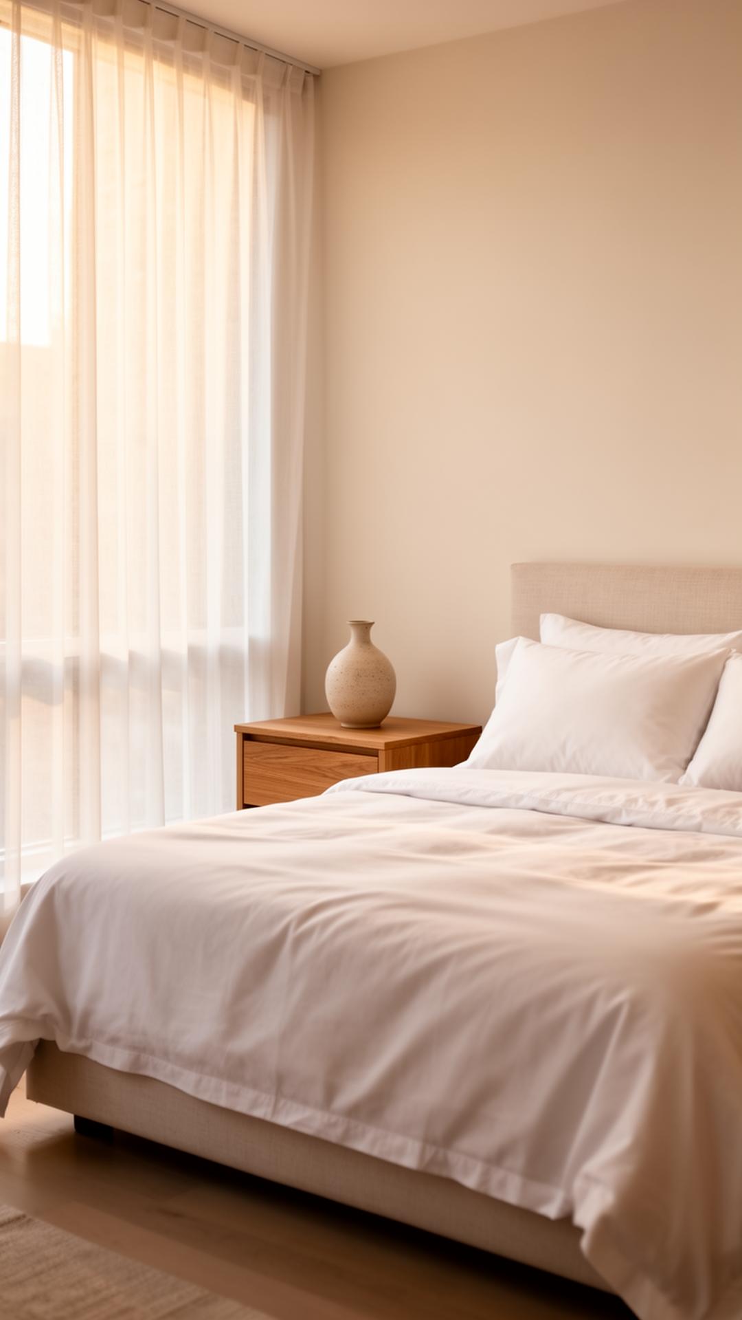 Serene bedroom with linen bedding