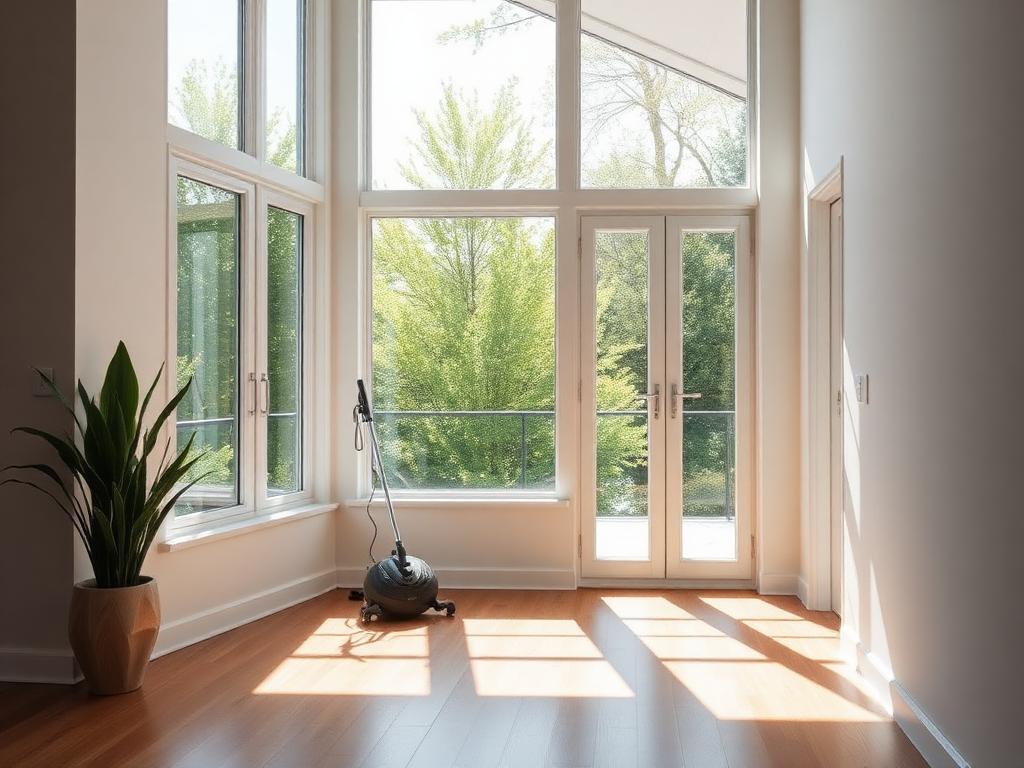Bright interior with floor-to-ceiling windows freshly cleaned
