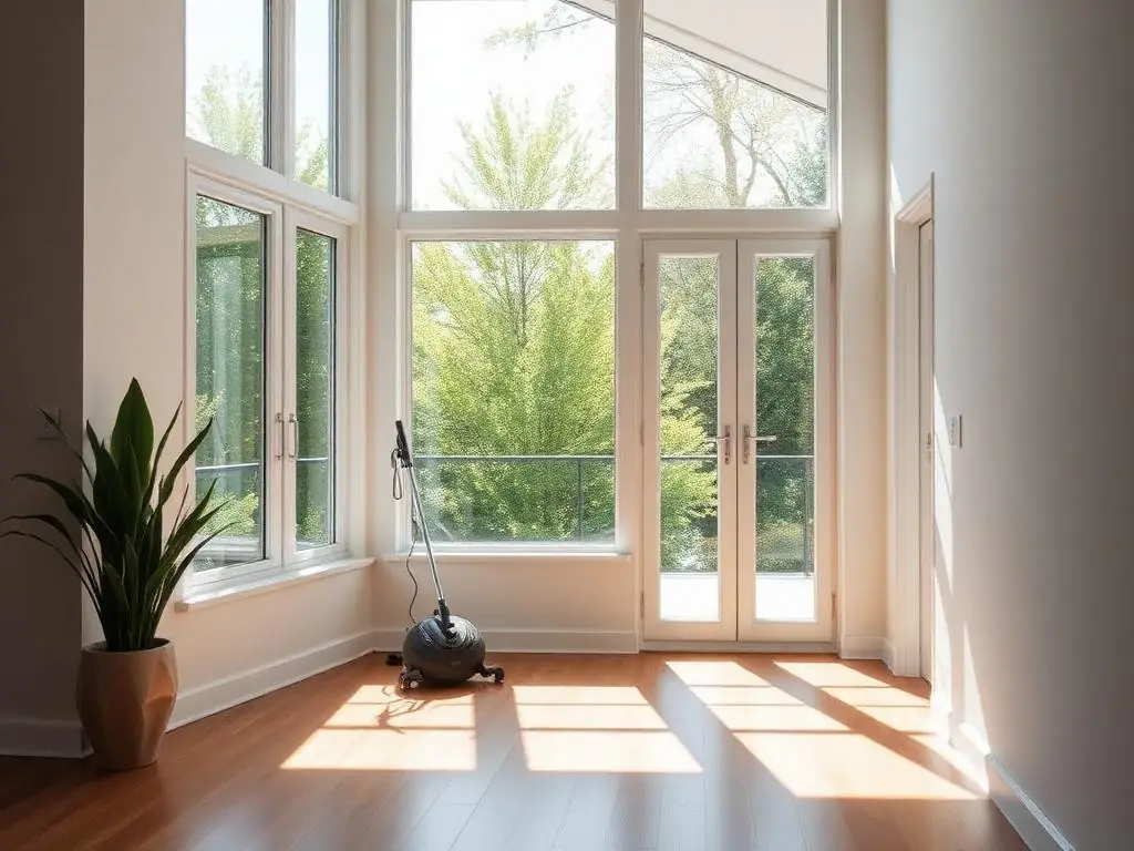 Bright interior with floor-to-ceiling windows freshly cleaned
